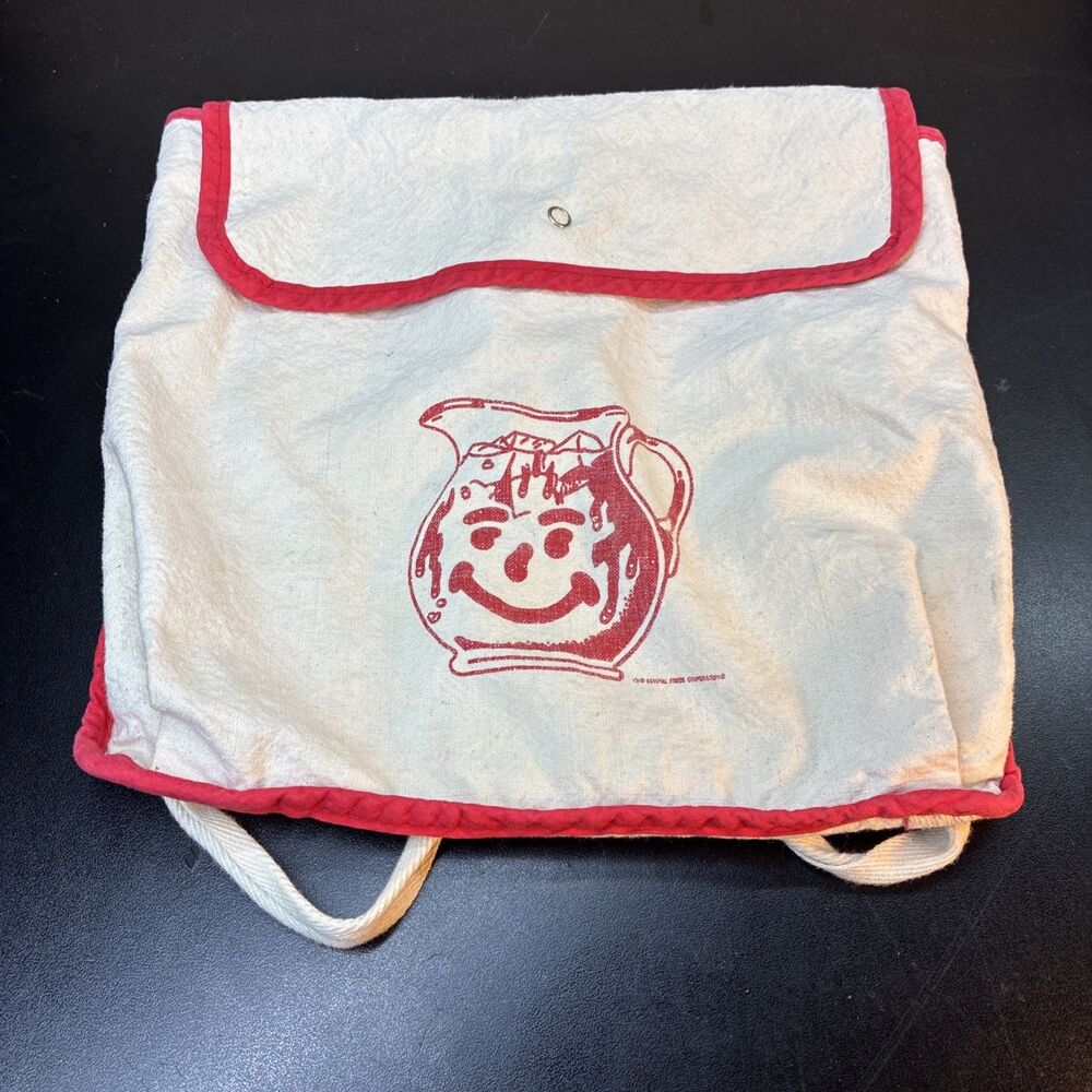 Vintage 70s Kool Aid Man Canvas Backpack Cloth Bag Knapsack Kids Scout Outdoor